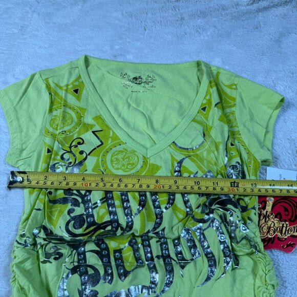Vintage Y2K Apple Bottoms NWT Rhinestone Graffiti Women’s Scrunch Neon Shirt - Picture 6 of 7